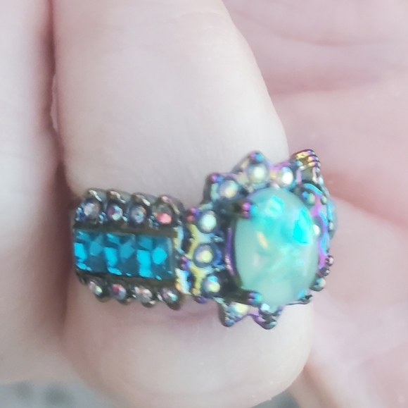 New Blue Fire Opal Rainbow Hematite Ring. - Picture 9 of 16